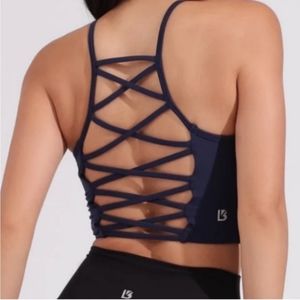 Buffbunny ivy sports bra crop top corset lace up cross cross back navy